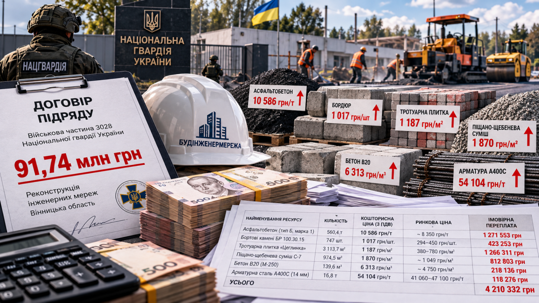 90-мільйонний тендер Нацгвардії на Вінниччині: підрядник «Будінженермережа» заклав у кошторис шалені націнки на базових матеріалах
