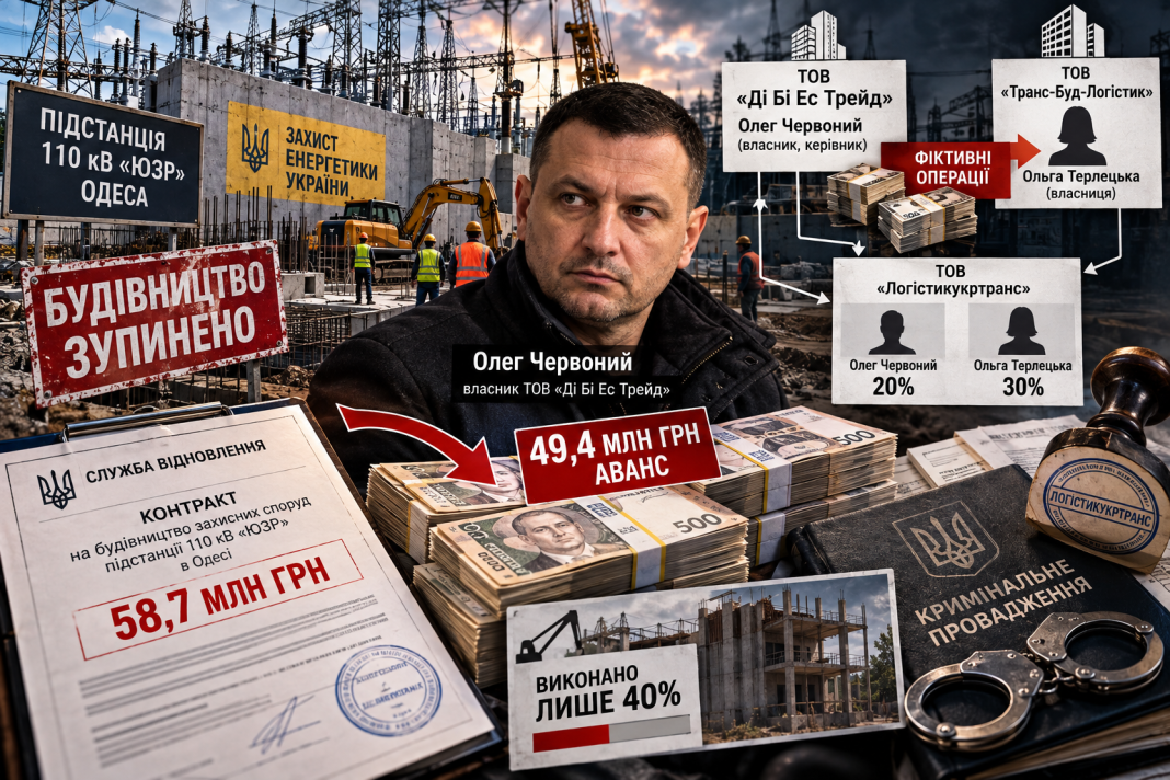 Мільйонні розкрадання на захисті енергетики: як підрядник Олег Червоний привласнив 50 мільйонів на підстанції в Одесі та зупинив будівництво